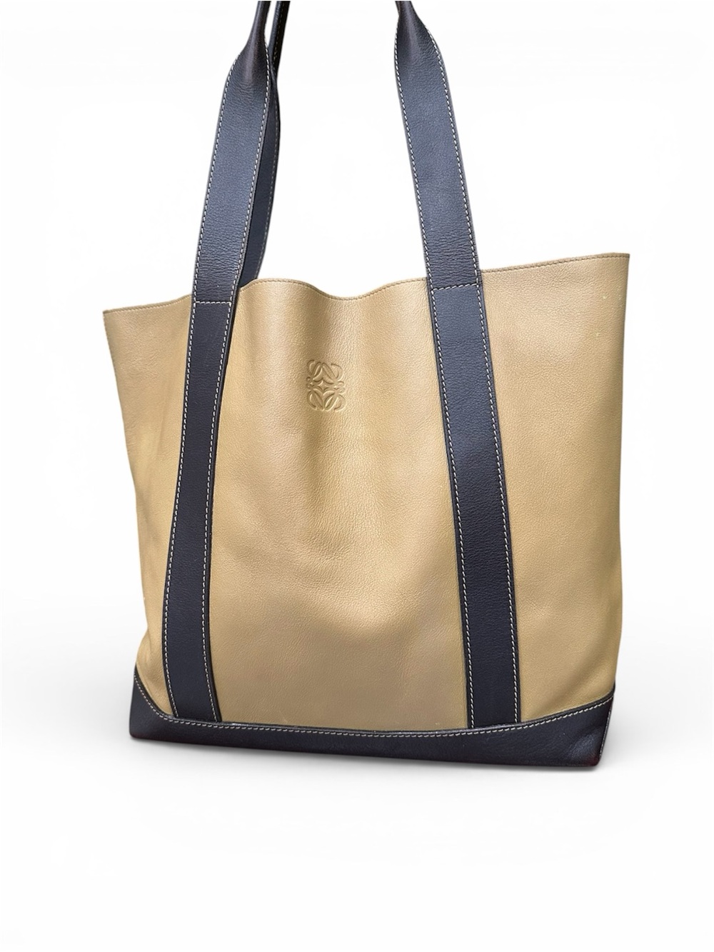 Loewe Vintage Leather Tote Beige Brown Anagram Shopper Bag Quiet Luxury